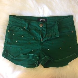 Forever 21 Green Studded Denim Shorts